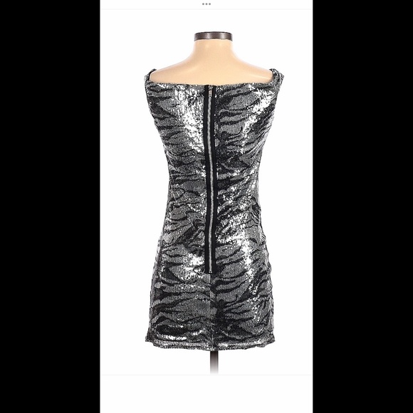 ASOS Sequined Formal Tiger Pattern Silver Dress / Top Sz 6 - Picture 6 of 7